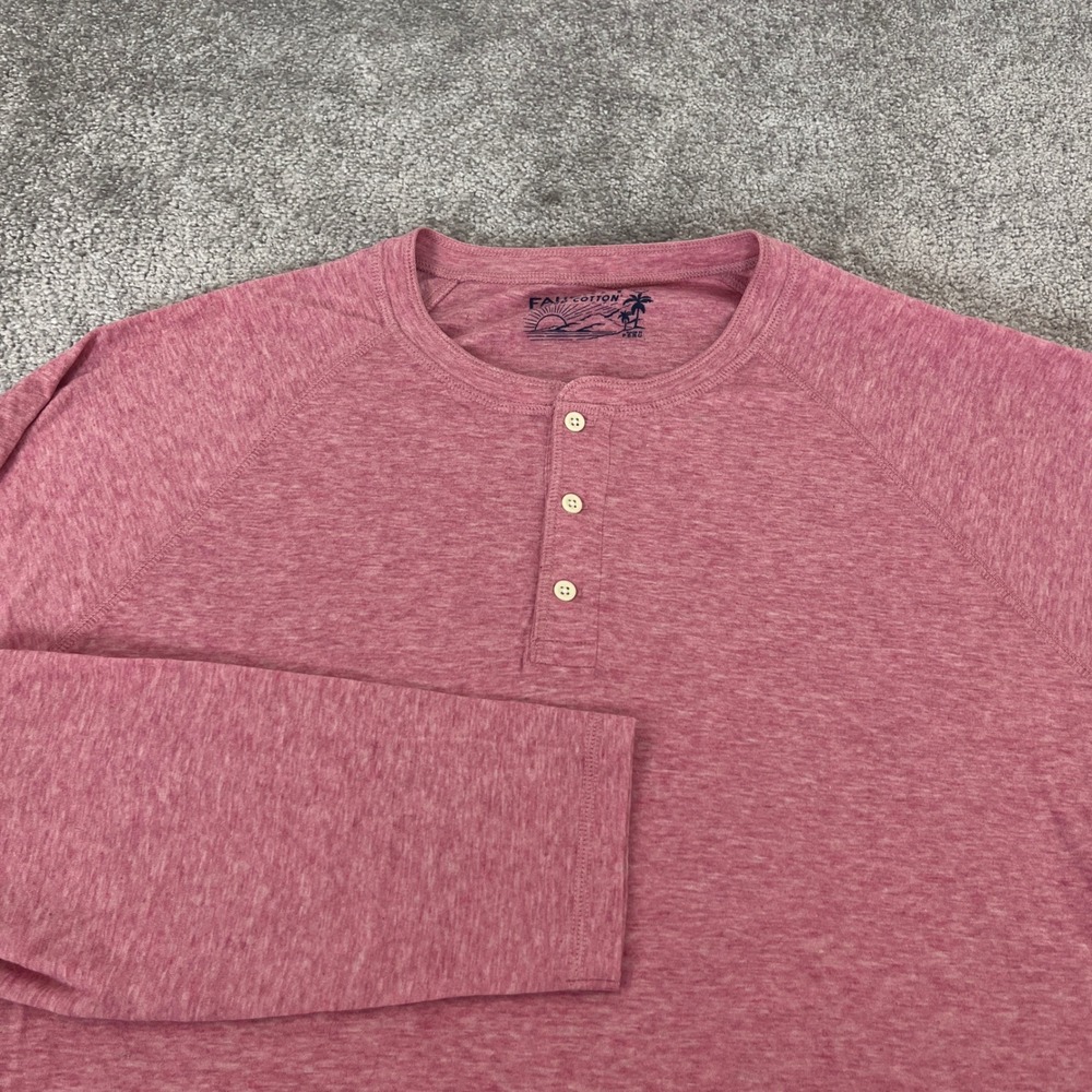 Faherty Henley Shirt Mens XXL Cloud Cotton Pink Raglan Long Sleeve 2XL